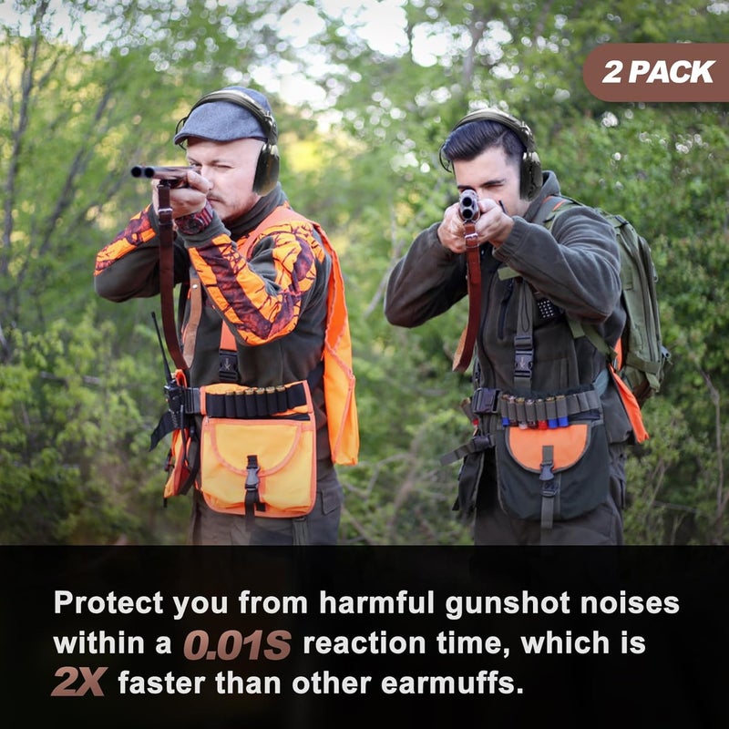 PROHEAR 2 Pack Electronic Ear Protection for Shooting with 4X Sound Amplification, Gun Range Hearing Protection Muffs, NRR 23dB Noise Reduction Headphones for Hunting, Green and Brown - Image 2